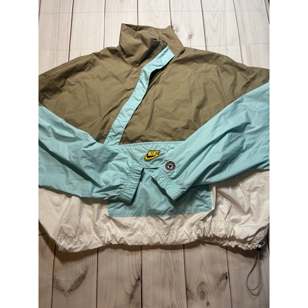 Nike Sportswear Icon Clash Woven Anorak Jacket Womens Large Blue Tan White